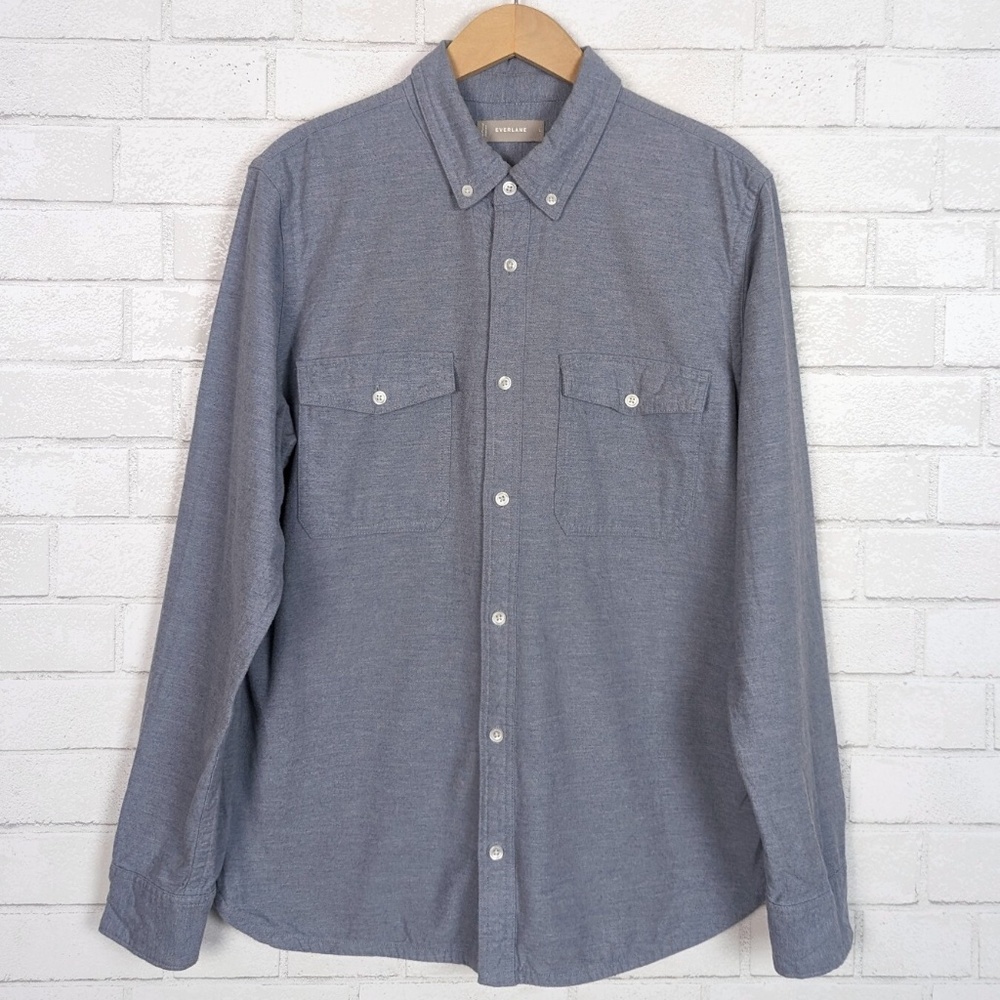 Everlane Mens The Brushed Flannel Shirt in Light Blue Gray Size Large